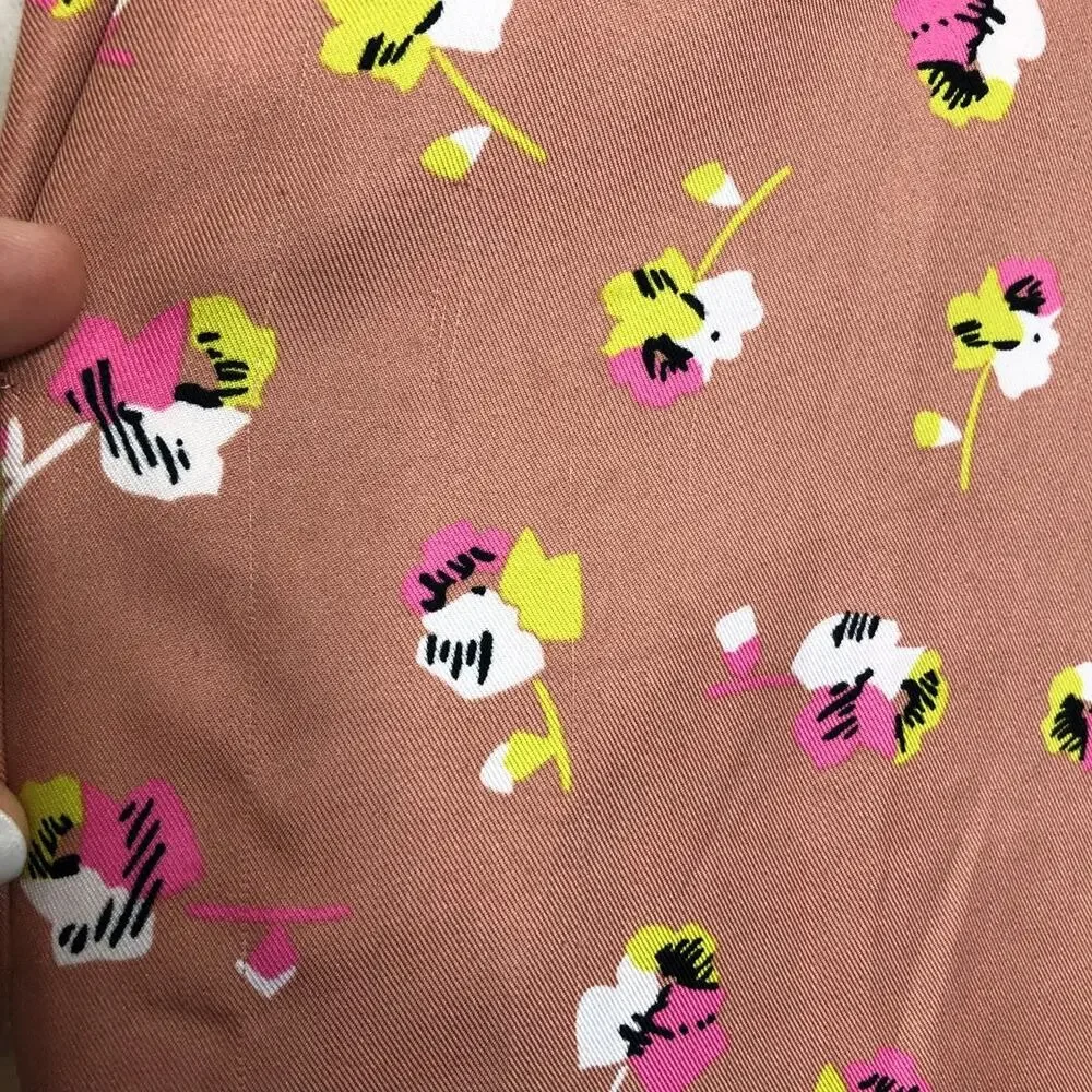 J. Crew Pants Pink Floral Pansies Print Satin Skinny Leg Pull On Trouser 0